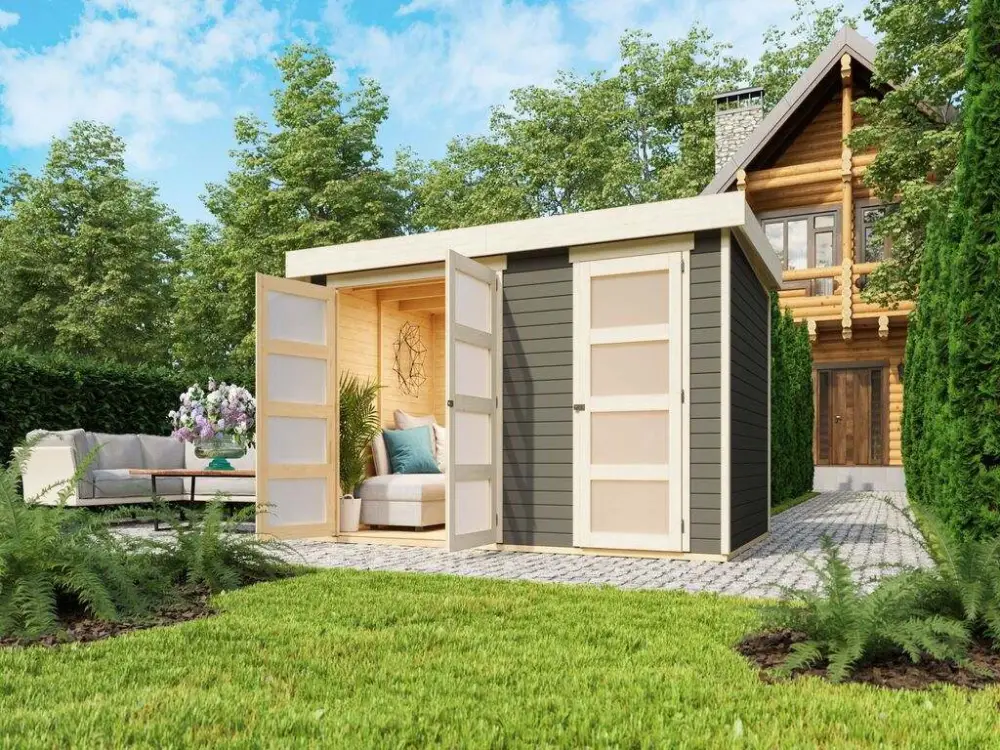 Nieuw Tuinhuisje tweekamerwoning Mühlentrup 2 19 mm terra grijs