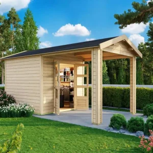Tuinhuisje SET Theres 3 28 mm natuurlijke afwerking incl. 2,6 m dakuitbreidingselement Direct Verzonden