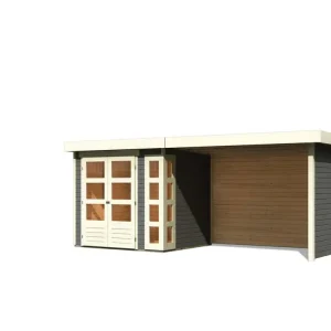 Tuinhuisje SET Kerko 3 19 mm terra grijs, incl. 2,8 m aangebouwd dak + zij- en achterwand Korting