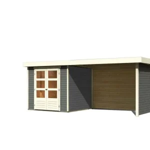 Bestel Nu Tuinhuisje SET Askola 3,5 19 mm terra grijs, incl. 2,8 m aangebouwd dak + zij- en achterwand