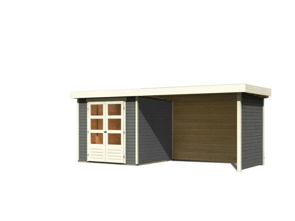 Bestel Nu Tuinhuisje SET Askola 3,5 19 mm terra grijs, incl. 2,8 m aangebouwd dak + zij- en achterwand
