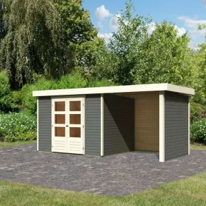 Tuinhuisje SET Askola 5 19 mm terra grijs, incl. 2,4 m aangebouwd dak + zij- en achterwand Dagaanbieding