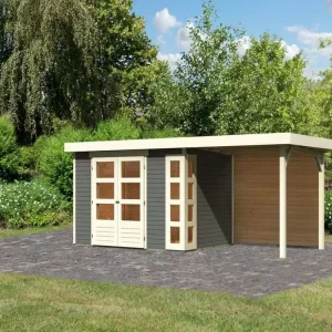 Tuinhuis SET Kerko 4 19 mm terragrijs, incl. 2,4 m aanbouwdak + achterwand Superprijs