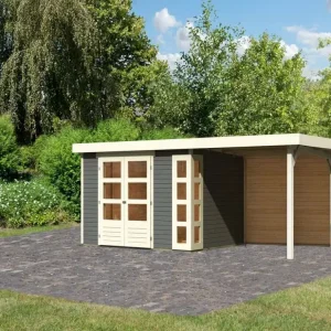 Tuinhuis SET Kerko 5 19 mm terragrijs, incl. 2,4 m aanbouwdak + achterwand Bestseller