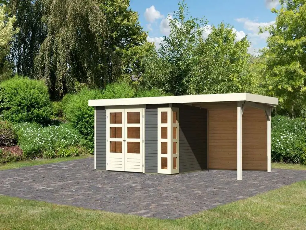 Tuinhuis SET Kerko 5 19 mm terragrijs, incl. 2,4 m aanbouwdak + achterwand Bestseller