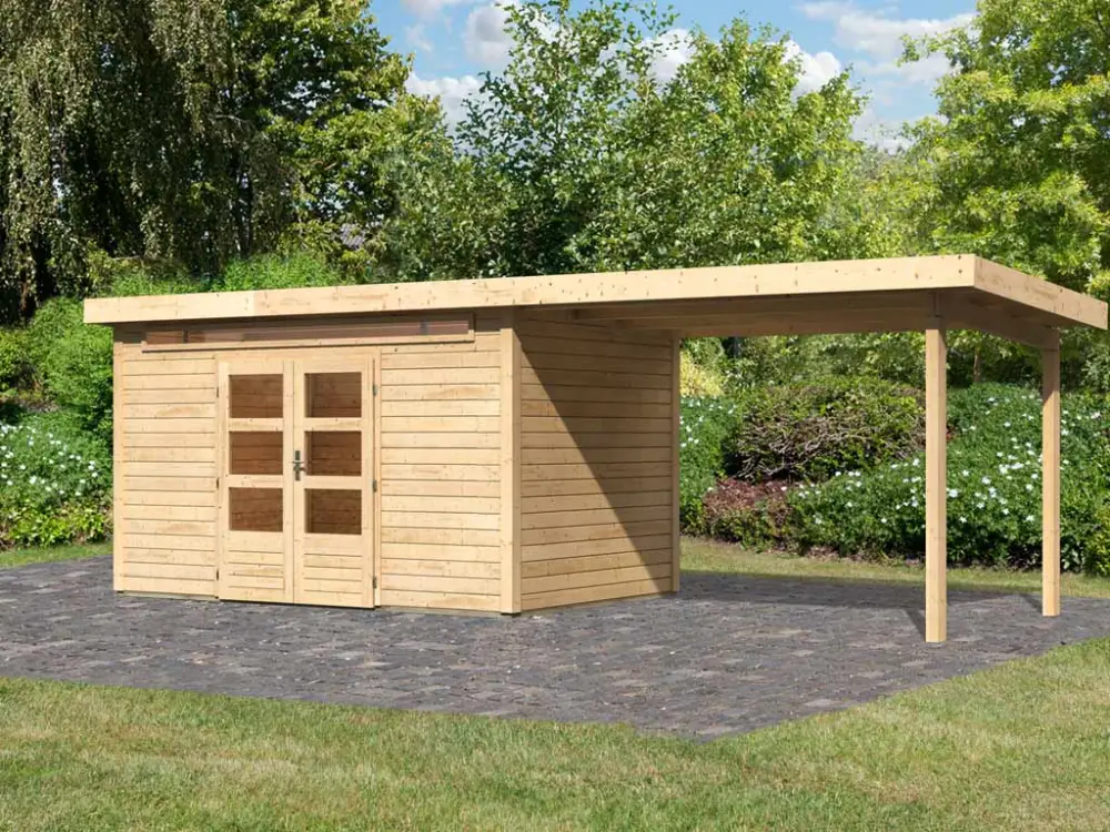 Nu Kopen Tuinhuis SET Kandern 7 28 mm natuurlijke afwerking, incl. 3,2 m lessenaarsdak