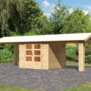 Tuinhuisje SET Theres 3 28 mm natuurlijke afwerking incl. twee 2,6 m dakopbouwelementen Direct Verzonden