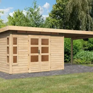 Goedkoop Berging SET Kastorf 7 28 mm naturel incl. 3,2 m aanbouwdak