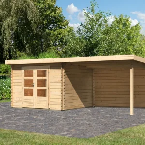 Beste Prijs berging blokhut SET Bastrup 5 28 mm natuurlijke afwerking, incl. 3 m verlenging dak + achterwand