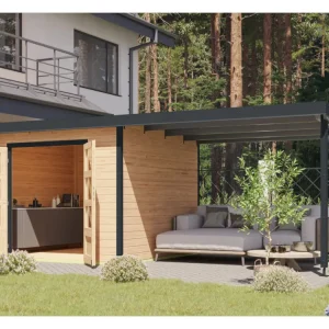 Hybride tuinhuis Pluto A set naturel-antraciet Op = Op