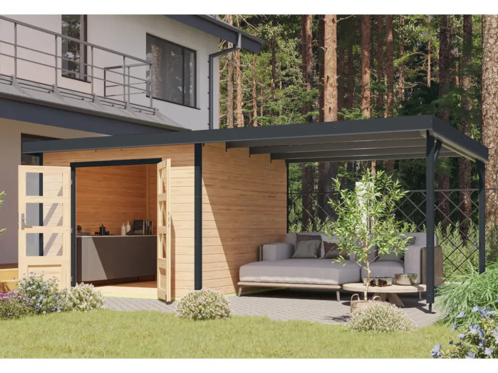 Hybride tuinhuis Pluto A set naturel-antraciet Op = Op