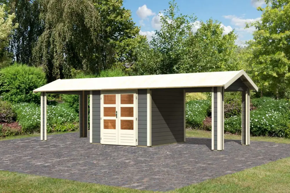 Shop Nu Tuinhuisje SET Theres 3 28 mm terra grijs incl. twee 2,6 m dakopbouwelementen