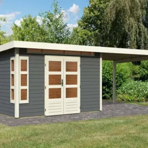 Uitverkoop Tuinhuis SET Kastorf 7 28 mm terra grijs incl. 3,2 m lessenaarsdak