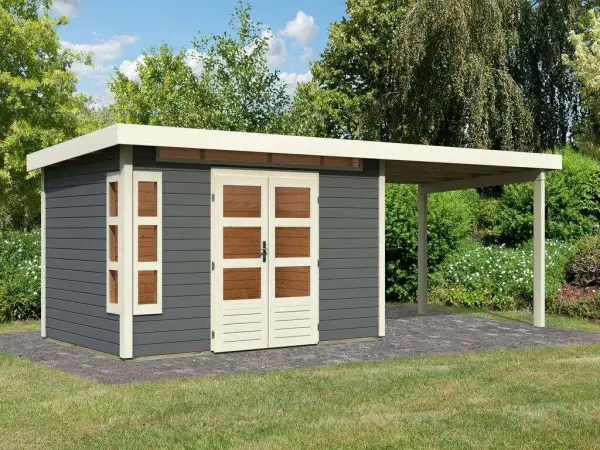 Uitverkoop Tuinhuis SET Kastorf 7 28 mm terra grijs incl. 3,2 m lessenaarsdak
