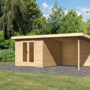 Tuinhuisje SET Radeburg 1 40 mm natuurlijke afwerking incl. 3,3 m aanbouwdak + achterwand Favoriet