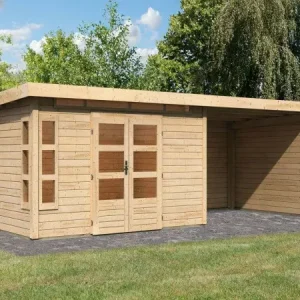 Tuinhuis SET Kastorf 7 28 mm naturel incl. 3,2 m opbouw dak + achterwand + zijwand Superprijs