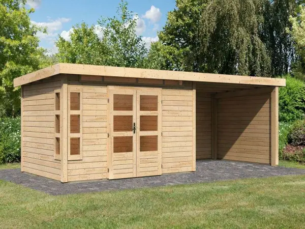 Tuinhuis SET Kastorf 7 28 mm naturel incl. 3,2 m opbouw dak + achterwand + zijwand Superprijs