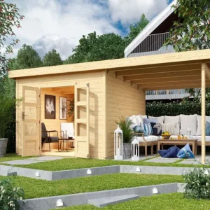 Lage Prijs Tuinhuisje SET Northeim 5 40 mm naturel, incl. 3,3 m lessenaarsdak
