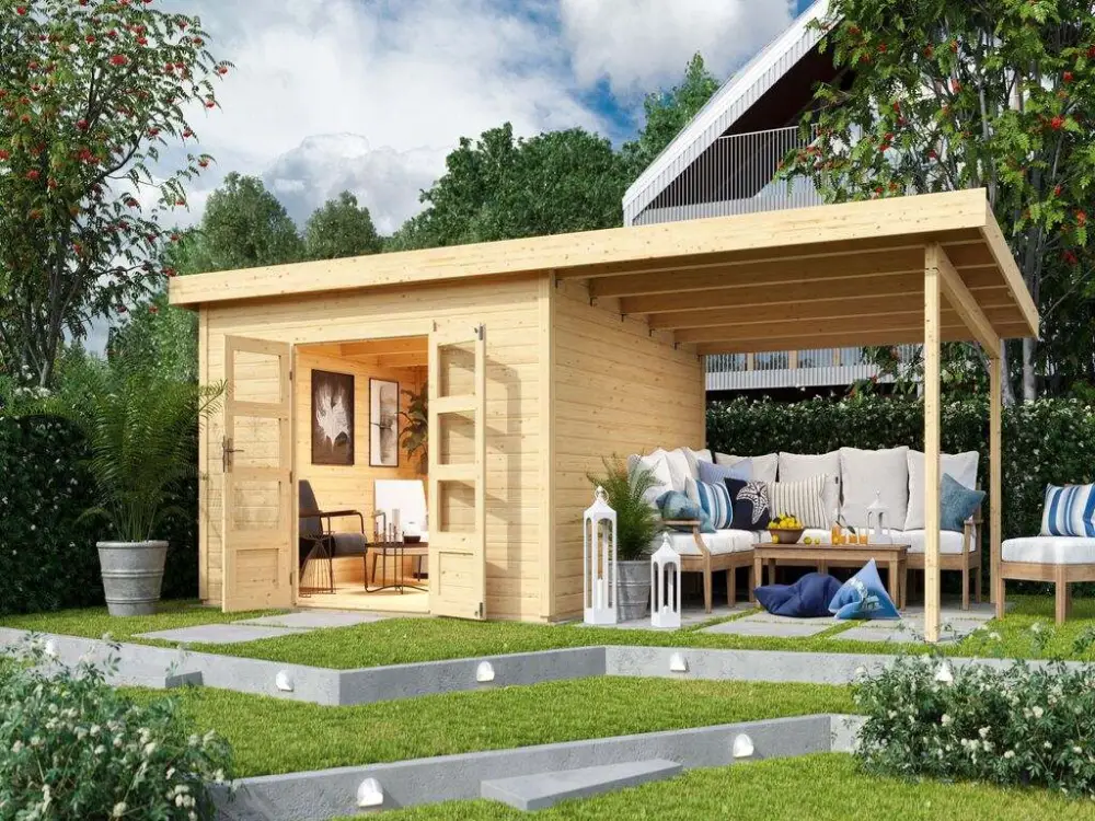 Lage Prijs Tuinhuisje SET Northeim 5 40 mm naturel, incl. 3,3 m lessenaarsdak