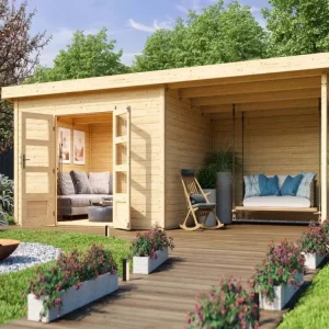 Korting Tuinhuisje SET Northeim 4 40 mm naturel, incl. 3,3 m aanbouwdak + achterwand