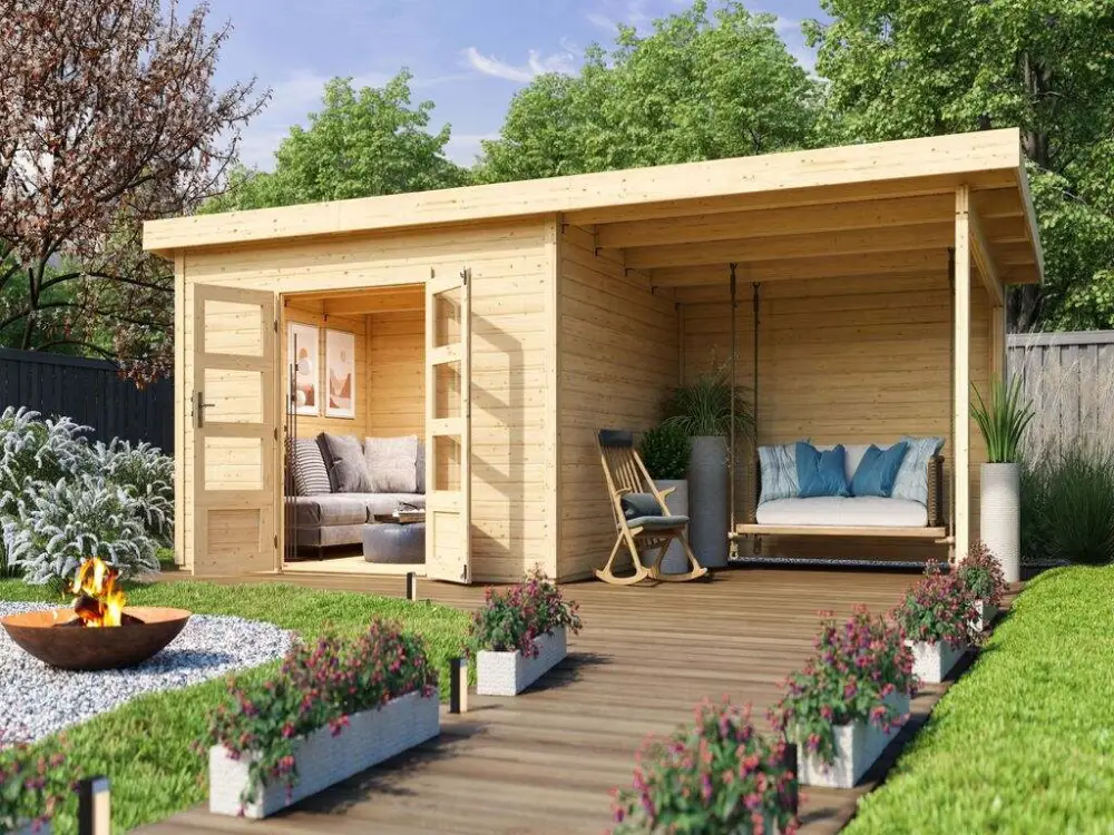 Korting Tuinhuisje SET Northeim 4 40 mm naturel, incl. 3,3 m aanbouwdak + achterwand