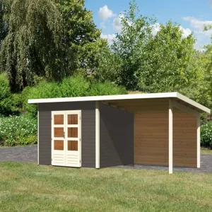 Beperkt Aanbod Tuinhuisje SET Northeim 3 40 mm terra grijs, incl. 3,3 m aanbouwdak + achterwand