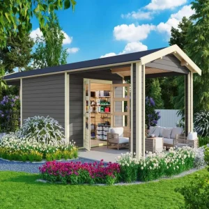 Tuinhuisje SET Theres 7 28 mm terra grijs incl. twee 2,6 m dakopbouwelementen Must-Have