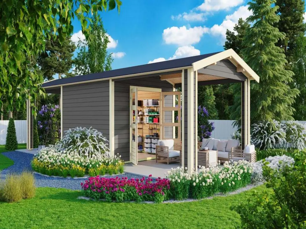 Tuinhuisje SET Theres 7 28 mm terra grijs incl. twee 2,6 m dakopbouwelementen Must-Have