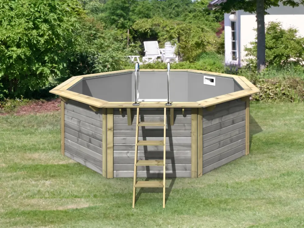 Voordeelset houten opzetzwembad Modell X2 van geïmpregneerd hout 38 mm in watergrijs incl. accessoir Meest Verkocht
