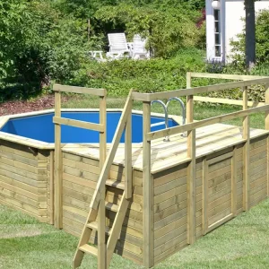 Flitsaanbieding Houten Zwembad Model 1 Variant D kdi met 3-delig zonneterras