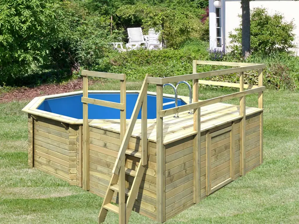 Flitsaanbieding Houten Zwembad Model 1 Variant D kdi met 3-delig zonneterras