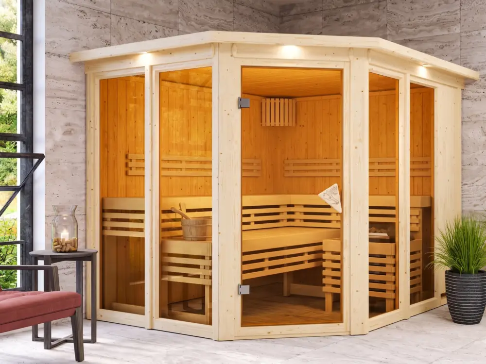 Betrouwbaar Sauna systeemsauna Premiumsauna Nuri spaarset incl. 9 kW saunakachel en bedieningsunit Fins