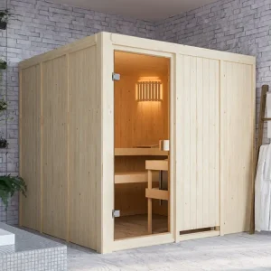 Hete Deal Elementensauna 68 mm Celine 3 SPARSET incl. 6,8 kW Glow saunakachel en externe bedieningseenheid