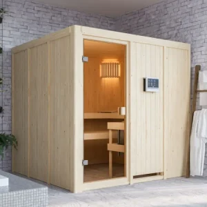 Elementensauna 68 mm Celine 4 SPARSET incl. 9 kW bio combikachel en externe bedieningseenheid Meest Verkocht