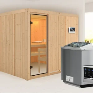 Elementensauna 68 mm Celine 8 SPARSET incl. 9 kW bio combikachel en extra bedieningselement Beste Prijs