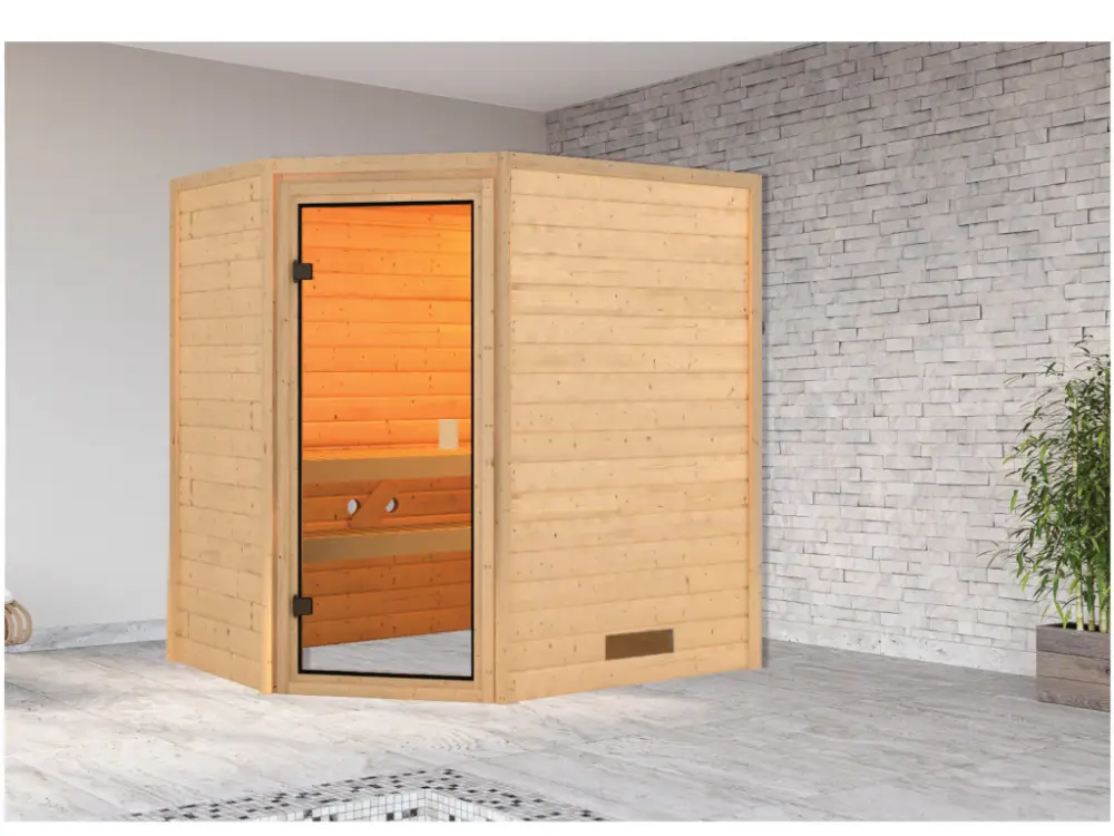 Hete Deal Sauna massief houten sauna Katie spaarset incl. 3,6 kW saunakachel P&P en bedieningsunit Fins