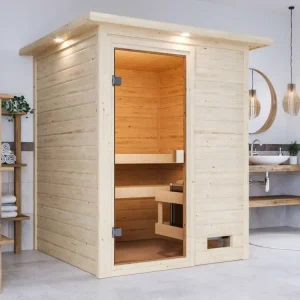 Goedkoop Sauna Sandra met gebronsde glazen deur en dakkraag