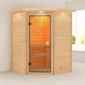 Exclusieve Aanbieding Sauna Antonia met gebronsde glazen deur en dakkraag