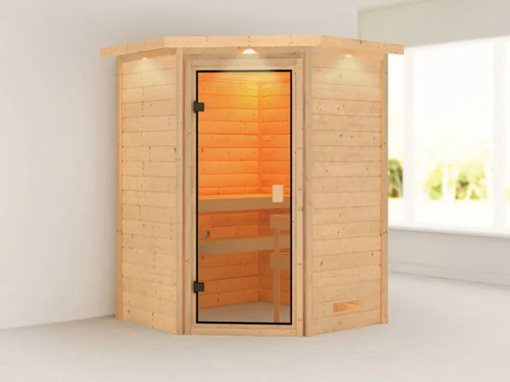 Exclusieve Aanbieding Sauna Antonia met gebronsde glazen deur en dakkraag