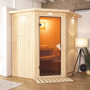 Systeemsauna Taurin met dakkraag, kompleet transparente gebronsde glazen deur Exclusieve Aanbieding
