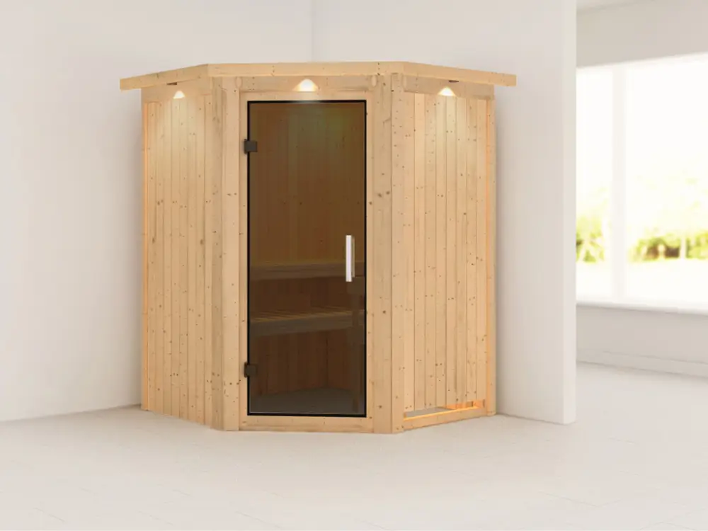 Hete Deal Systeemsauna Larin met dakkraag, grafiet glazen deur