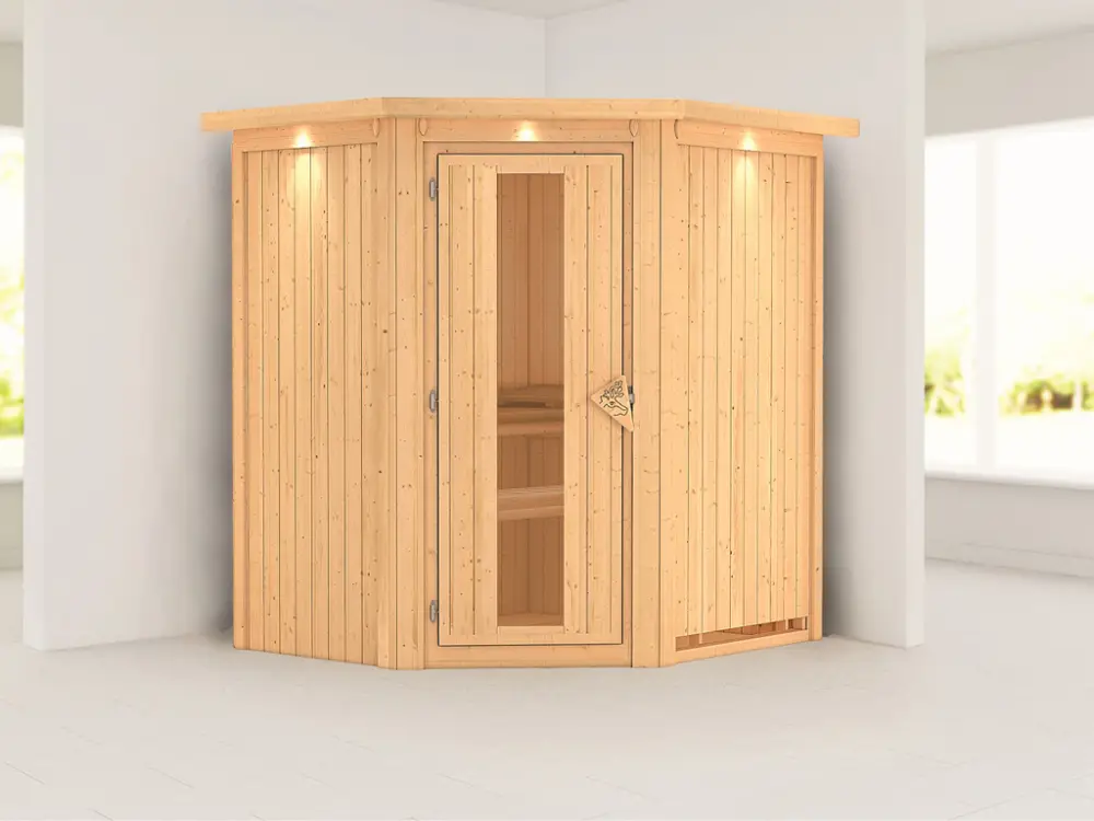Hete Deal Systeemsauna Taurin met dakkraag, houten deur met geïsoleerd glas