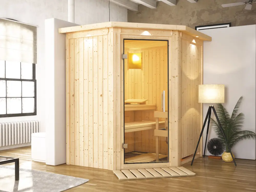 Systeemsauna Taurin met dakkraag, transparent glazen deur Lage Kosten