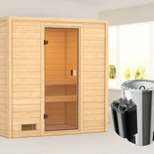 Sauna Selena met gebronsde glazen deur + 3,6 kW Plug & Play saunakachel int. besturing Snelle Levering