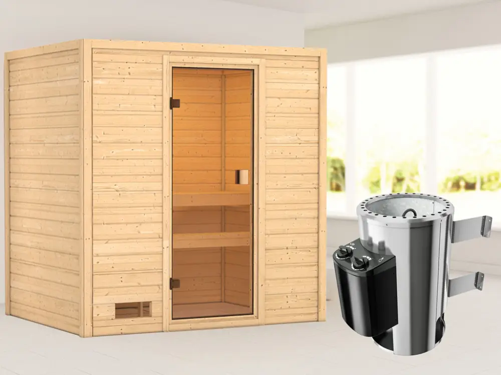 Sauna Selena met gebronsde glazen deur + 3,6 kW Plug & Play saunakachel int. besturing Snelle Levering