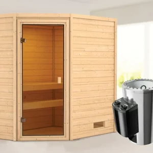 Sauna Jella met gebronsde glazen deur + 3,6 kW Plug & Play saunakachel int. besturing Rechtstreeks Van De Fabrikant