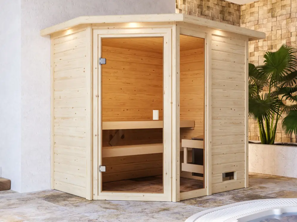 Sauna Jada met gebronsde glazen deur en dakkraag Populair
