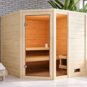 Massieve sauna Tabea, met bronzierter glazen deur Beperkt Aanbod