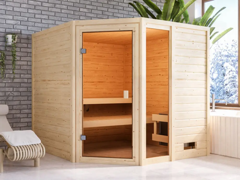 Massieve sauna Tabea, met bronzierter glazen deur Beperkt Aanbod