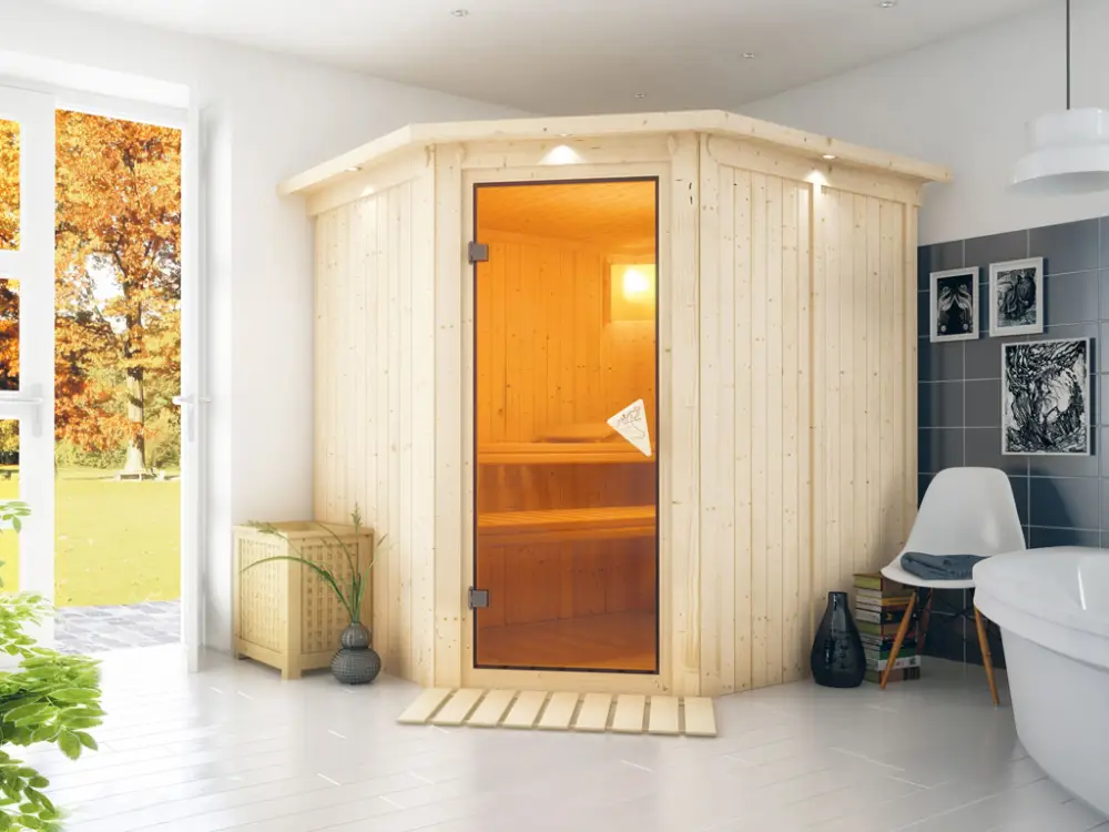 Systeemsauna Siirin met dakkraag, kompleet transparente gebronsde glazen deur Beperkte Voorraad